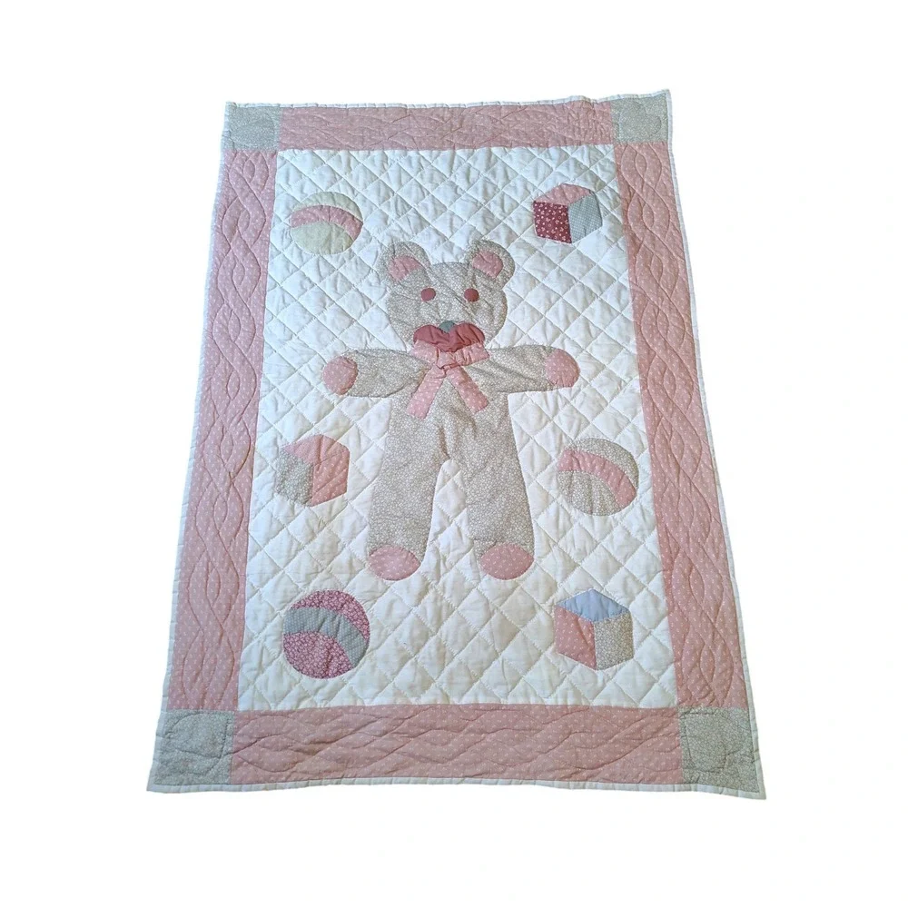 Vintage baby quilt teddy Handmade Quilted